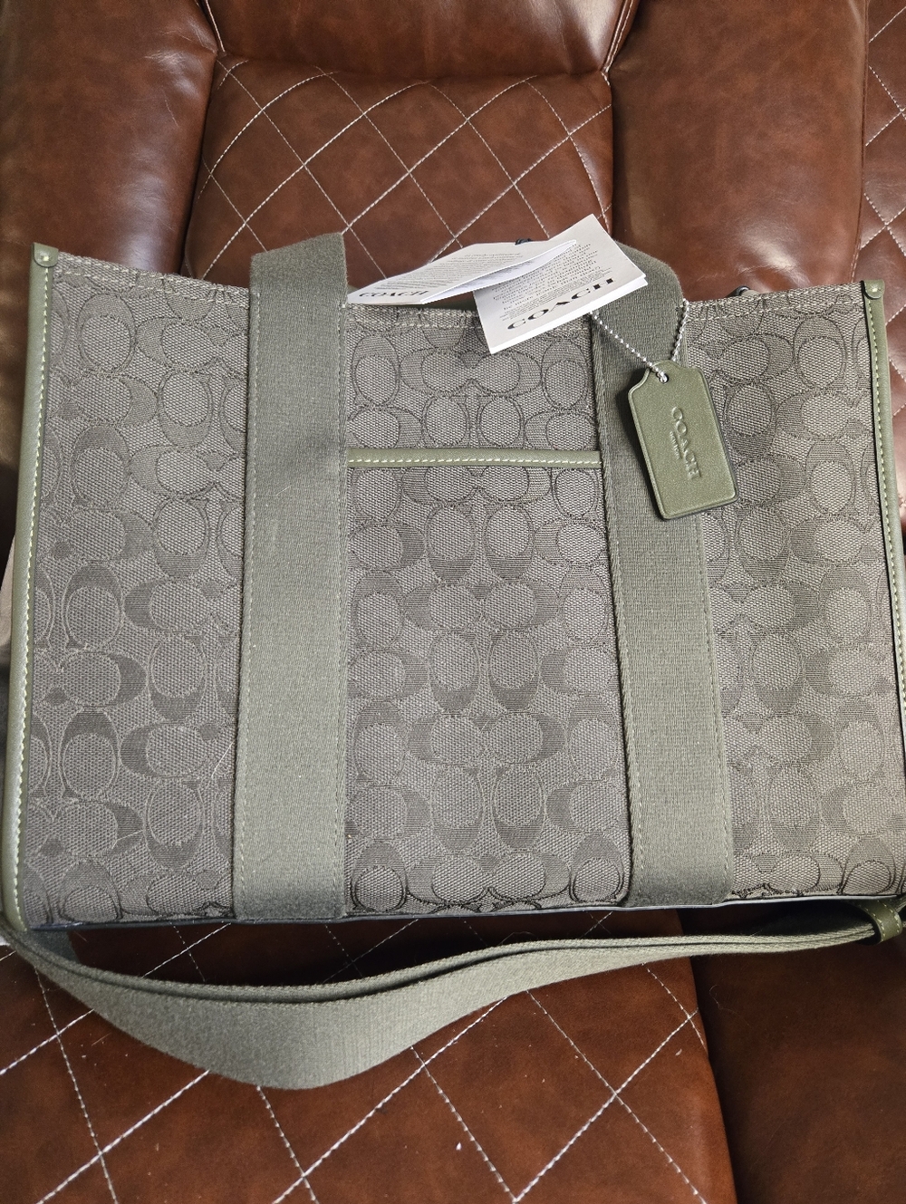 Coach Olive Green Signature Jacquard Tote NWT